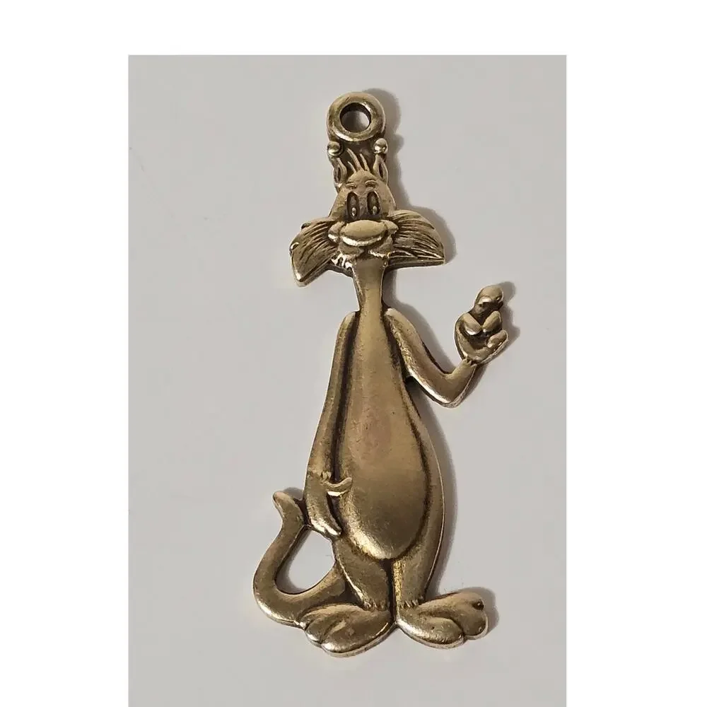 Vintage Sylvester the Cat Brass Keychain Charm Looney Tunes Figural